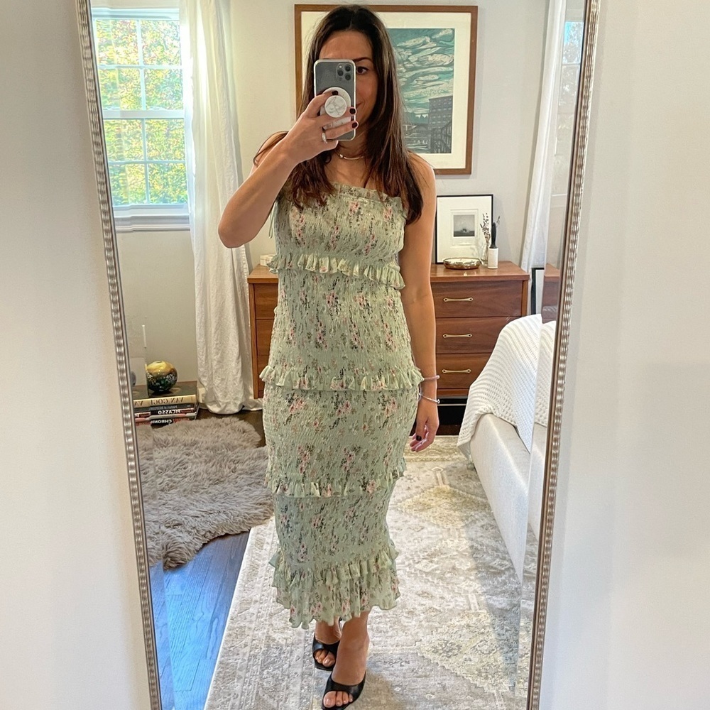 MABLE Floral Ruffle MIDI Dress